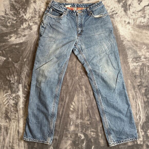 Carhartt Men's Flannel Lined Denim Jeans Straight Leg Medium Wash Fade 12X32 - Picture 1 of 7